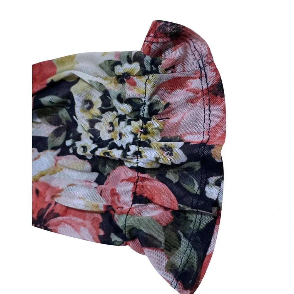 Stella & Julie Floral Faux Wrap Mesh Dress Navy‎ Pink 3/4 Sleeve Size 14 A5